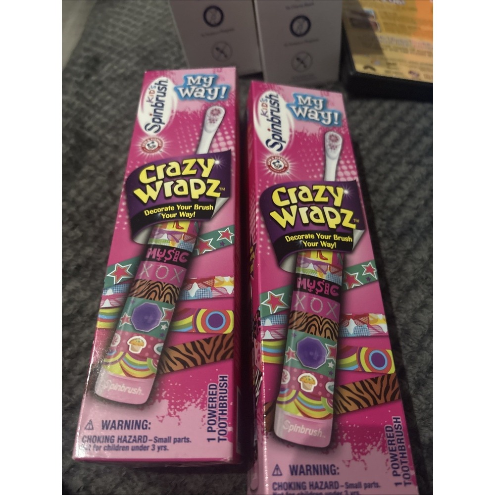 2 NEW Vintage Kids Spinbrush My Way Decorate Arm & Hammer, Colgate Transformers